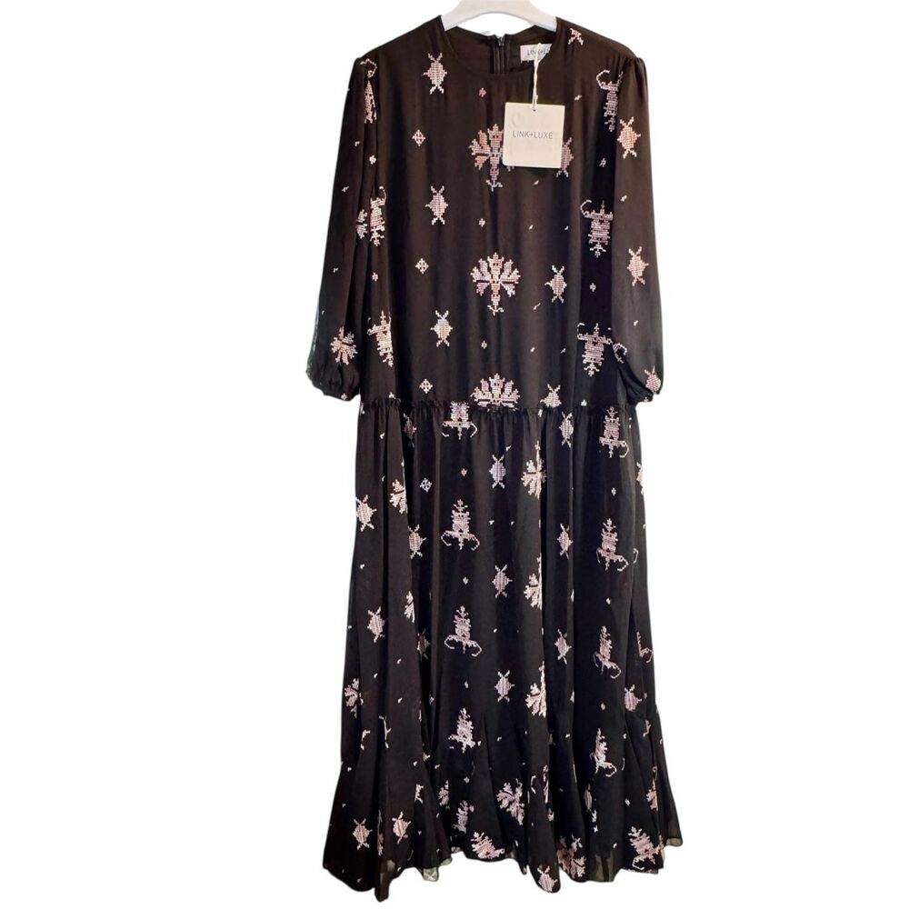 Link + Luxe Woman Black Embroidered Maxi Dress